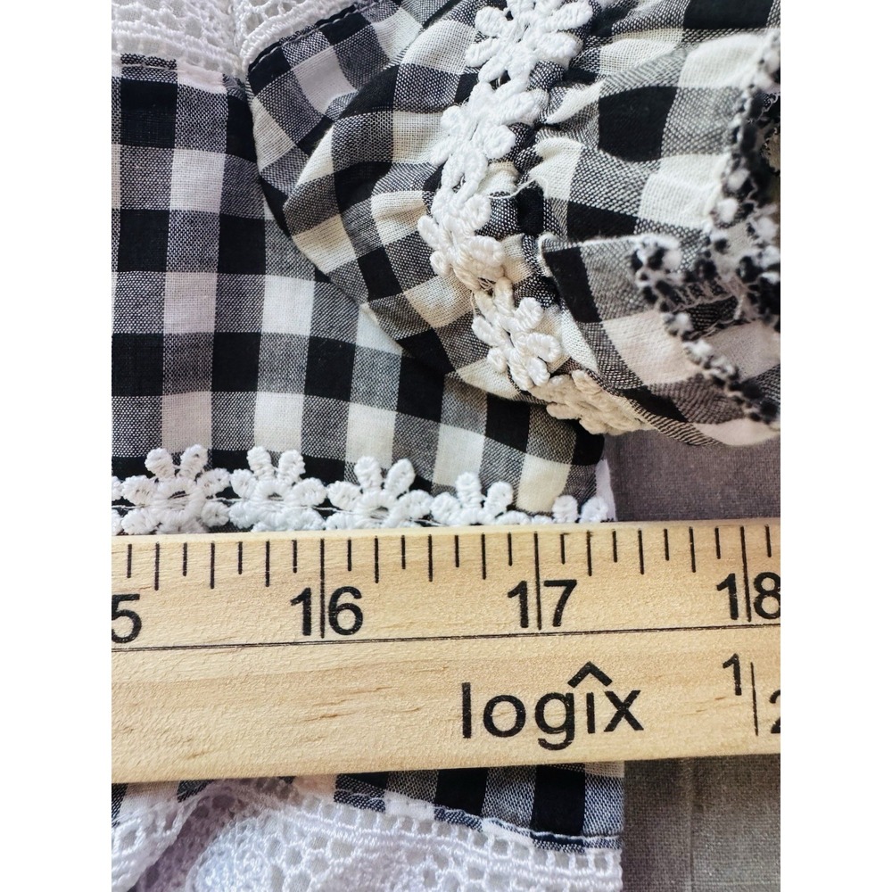 J.Crew Gingham Lace Trim Peasant Blouse XS Cottagecore Puff Sleeve Cotton Top - Picture 6 of 7